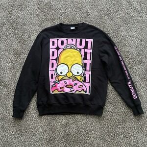 MAD ENGINE The Simpsons Large Homer Donuts Black Crewneck Sweatshirt